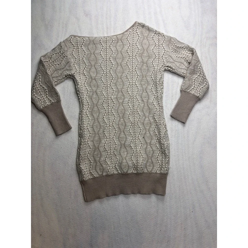 Venus Womens Tan Cream Geometric Cable Knit Boat Neck Tunic Sweater Size M - Picture 8 of 13